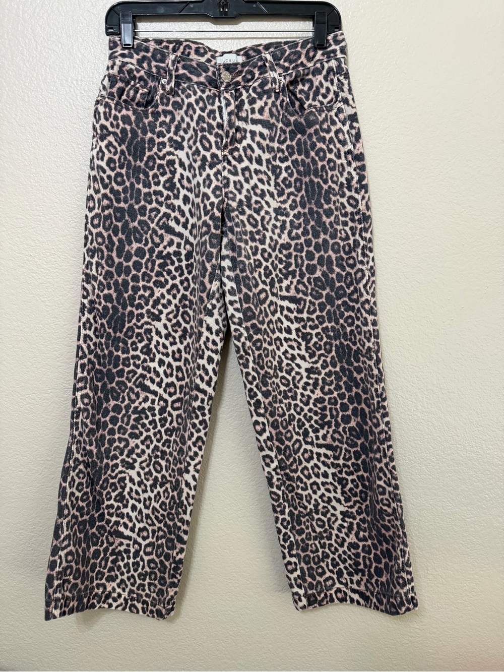 PacSun Women Leopard Denim Casey Low Rise Baggy Leg Jeans in Tan and Black S28